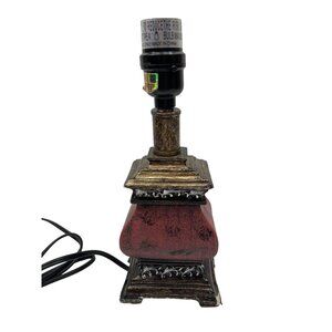 Vintage Style Red & Bronze Table Lamp Base With Ornate Details 10" High C219